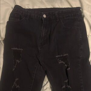 SHEIN Black Distressed Skinny Jeans